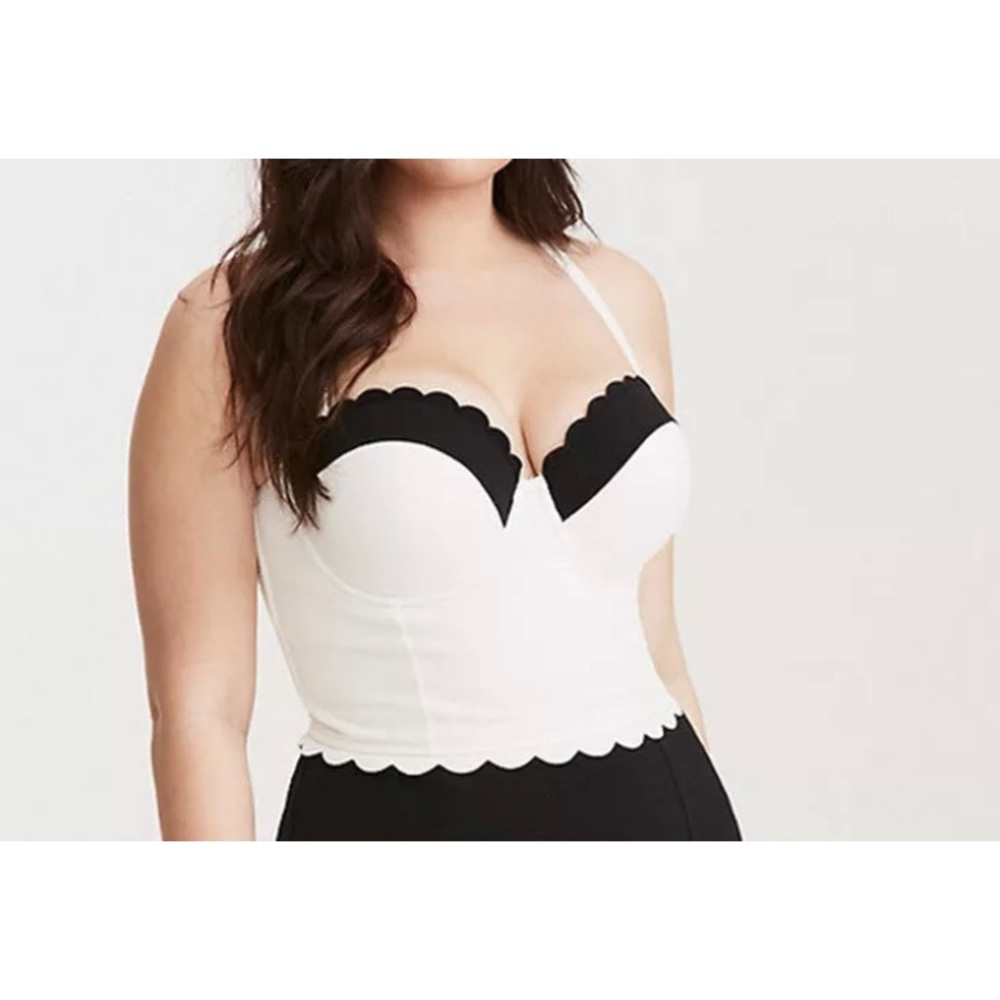 Temp Drop Torrid mid kini swim top ivory black 1x